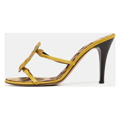 Roberto Cavalli Yellow Satin and Crocodile Slide Sandals Size