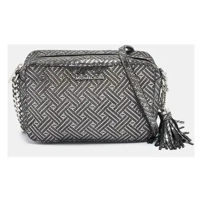 Michael Kors Metallic Grey Textured Leather Ginny Camera Crossbody Bag