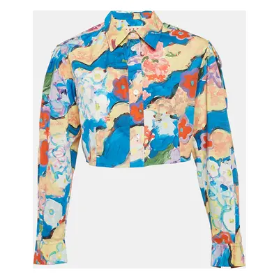 Marni Blue Floral Print Cotton Crop Shirt