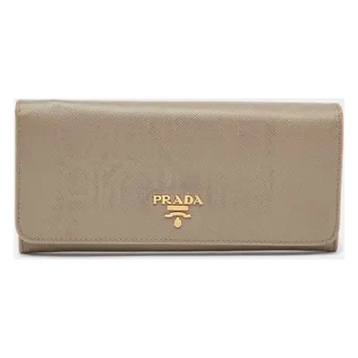 Prada Grey Saffiano Leather Flap Continental Wallet