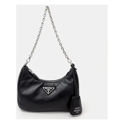 Prada Black Leather Chain Hobo Bag