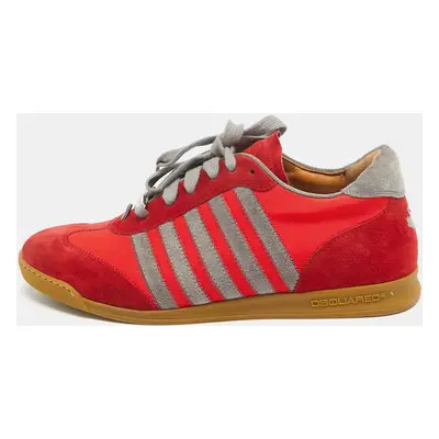 Dsquared2 Red/Grey Suede and Canvas Low Top Sneakers Size