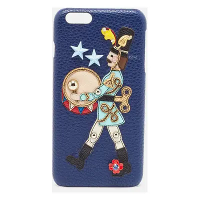 Dolce & Gabbana Blue Leather Nut Cracker Embellished iPhone Case