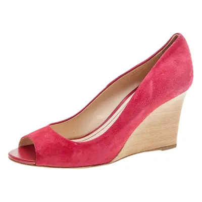 Tod's Crimson Red Suede Peep Toe Wedge Pumps Size