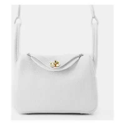 Hermes White Taurillon Clemence Lindy Mini Bag