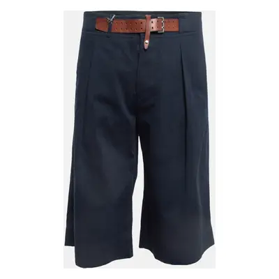 Roberto Cavalli Navy Blue Gabardine Belted Chino Shorts