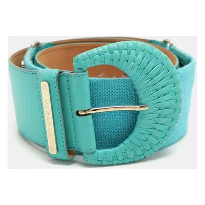 Versace Turquoise Leather and Stretch Fabric Waist Belt 85CM