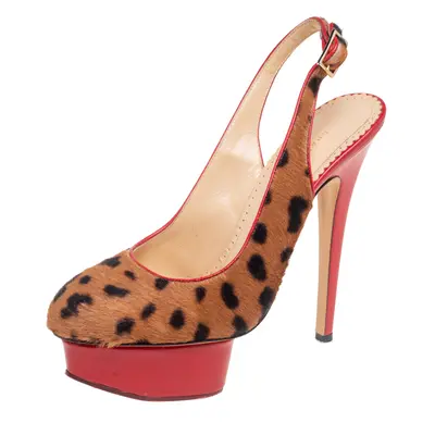 Charlotte Olympia Red/Brown Leopard Calfhair and Leather Dolly Slingback Pumps Size 37.5