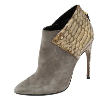 Sergio Rossi Light Olive Green Suede and Python Leather Ankle Booties Size