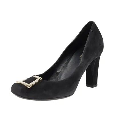 Gucci Black Suede Square Toe Metal Trim Pumps Size