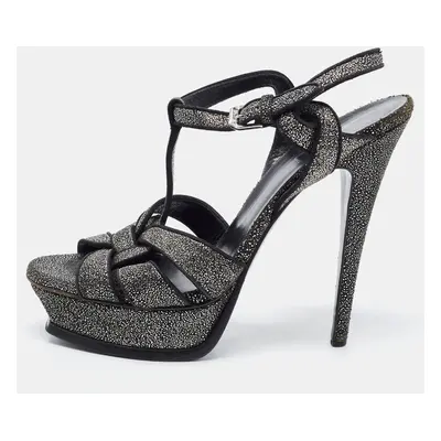 Saint Laurent Two Tone Glitter Suede Tribute Sandals Size