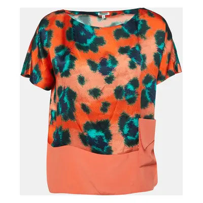 Kenzo Orange Printed Silk Relaxed Fit Blouse