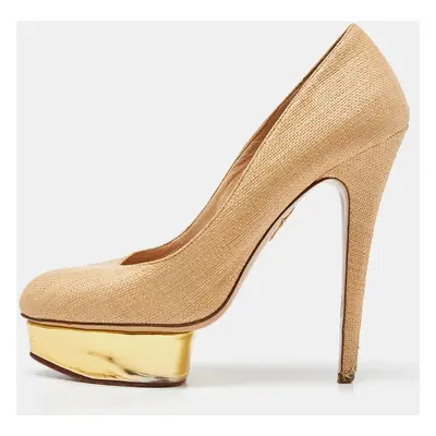 Charlotte Olympia Light Brown Raffia Dolly Pumps Size