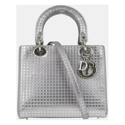 Christian Dior Silver Lady Dior Cannage Handbag