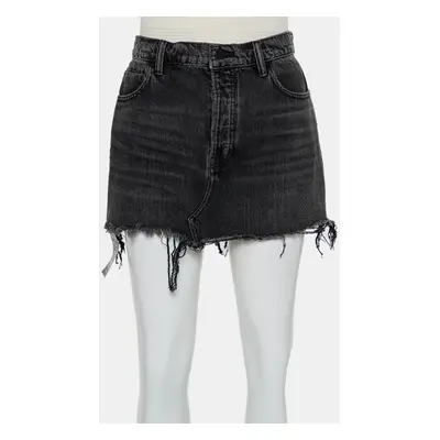 Denim X Alexander Wang Charcoal Grey Denim Distressed Frayed Hem Mini Skirt