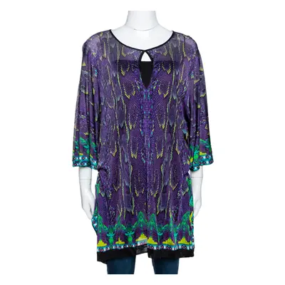 Roberto Cavalli Purple Snake Print Knit Belted Kaftan Top