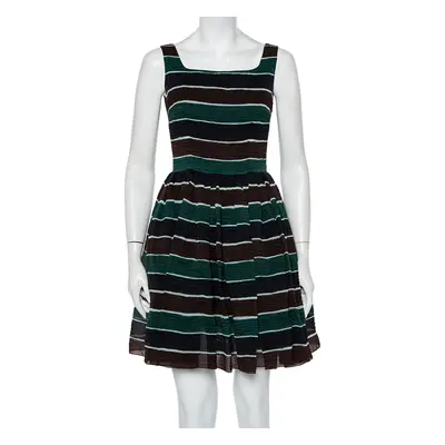 Dolce & Gabbana Multicolor Striped Textured Silk Pleated Mini Dress