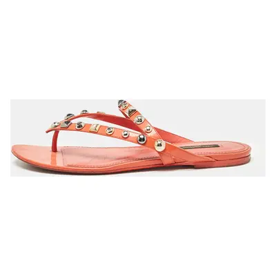 Louis Vuitton Orange Patent Leather Studded Thong Flats Size