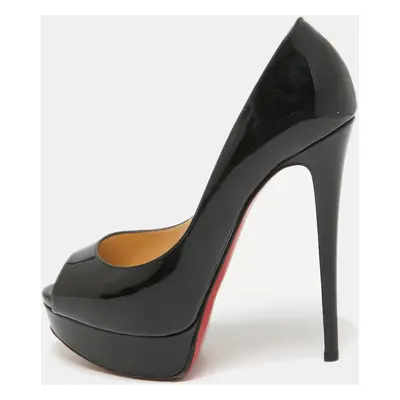 Christian Louboutin Black Patent Leather Lady Peep Peep Toe Pumps Size 37.5