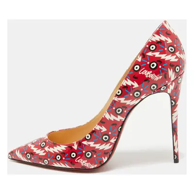 Christian Louboutin Red Printed Patent Leather Pigalle Follies Pumps Size