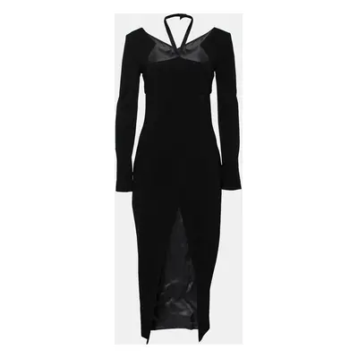 Chanel Black Stretch Knit Cut-Out Back Detail Midi Dress