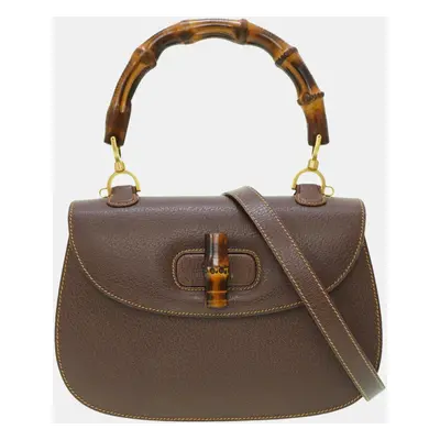 Gucci Brown Leather Bamboo Top Handle Bag