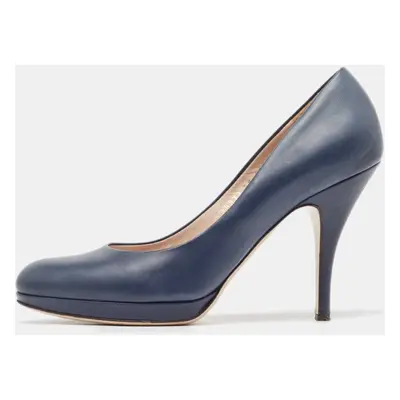 Salvatore Ferragamo Navy Blue Leather Platform Pumps Size 40.5