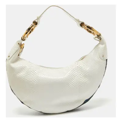 Gucci White Python and Beads Bamboo Ring Hobo