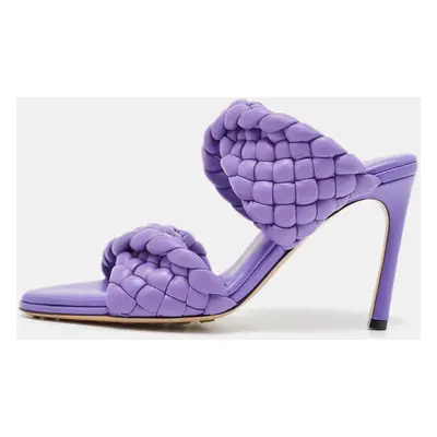 Bottega Veneta Purple Leather Intrecciato Slide Sandals Size 38.5