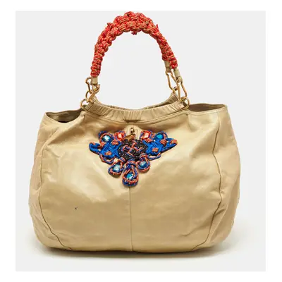 Marc Jacobs Cream Leather Embellished Hobo