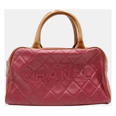 Chanel Red Quilted Leather Logo Bowler Bag