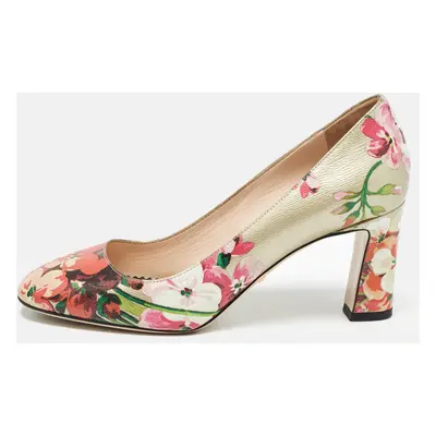 Gucci Multicolor Leather Bloom Print Round Toe Pumps Size