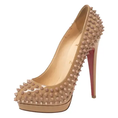 Christian Louboutin Beige Patent Leather Alti Spiked Platform Pumps Size