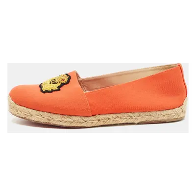 Christian Louboutin Orange Canvas Gala Embroidered Crest Espadrille Loafers Size