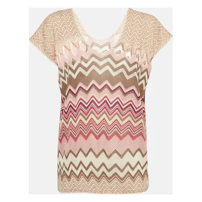 Missoni Pink Chevron Knit Cut-Out Detail Sheer Top