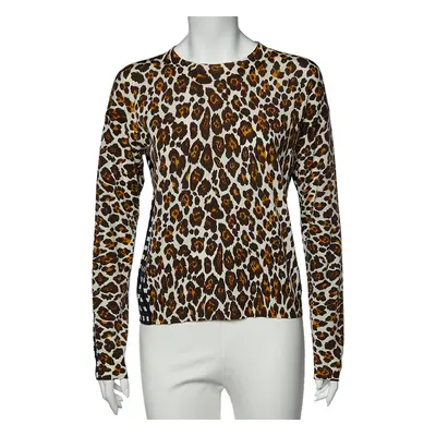 Stella McCartney White Leopard And Check Print Wool Long Sleeve Sweater