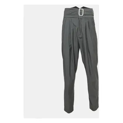 Kenzo Grey Wool Pleated High Waist Belted Trousers