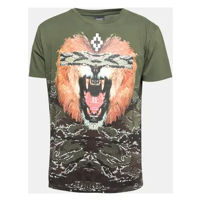 Marcelo Burlon Military Green Coquimbo Print Cotton Crew Neck T-Shirt