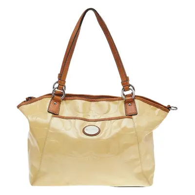 Coach Cream Signature Patent Leather Peyton Tote