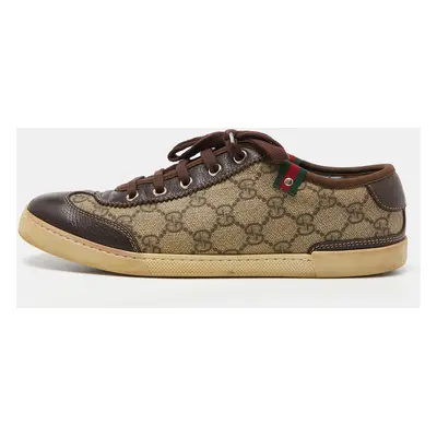 Gucci Beige/Brown GG Supreme Canvas and Leather Web Lace Up Sneakers Size 37.5