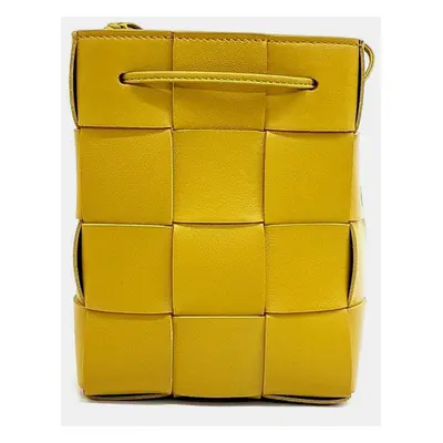 Bottega Veneta Yellow Woven Leather Cassette Bucket Bag