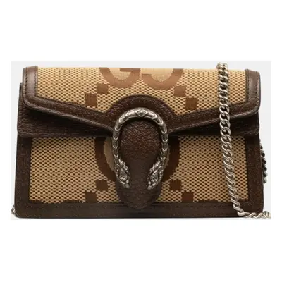 Gucci Brown Leather Jumbo GG Canvas Dionysus Chain Shoulder Bag