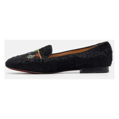 Christian Louboutin Black Persian Lamb Fur Dictateur Smoking Slippers Size 36.5