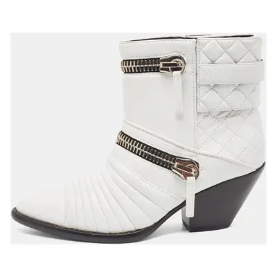 Giuseppe Zanotti White Quilted Leather Ankle Boots Size 37.5