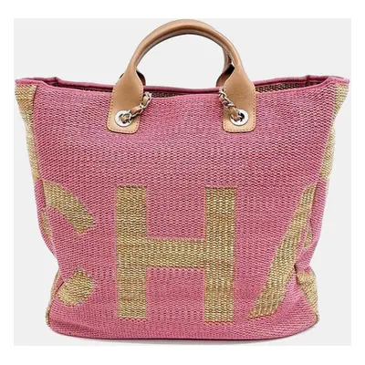 Chanel Pink/Beige Raffia Deauville Tote Bag