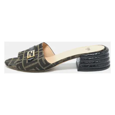 Fendi Brown Zucca Canvas Block Heel Slide Sandals Size 39.5