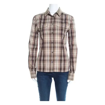 Dolce & Gabbana Brown Checked Cotton Organza Trim Shirt