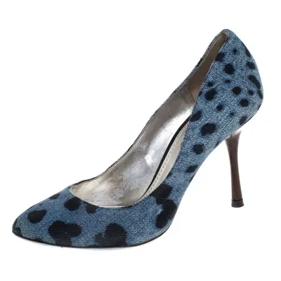 Dolce & Gabbana Blue/Black Denim Leopard Print Pumps Size