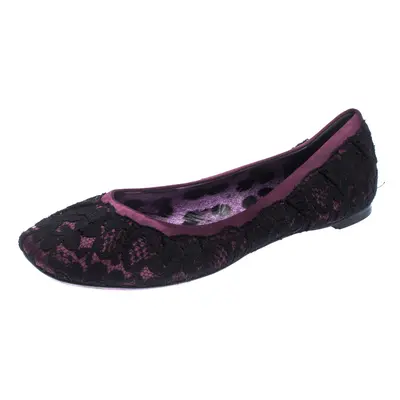 Dolce & Gabbana Black/Purple Lace and Satin Ballet Flats Size