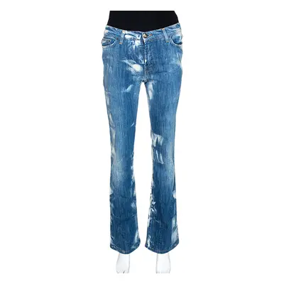 Just Cavalli Blue Acid Washed & Distressed Denim Straight Fit Jeans